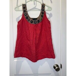 Women’s Boden Embroidered Circle Design Sleeveless Linen Tank Top Large 14 Pink